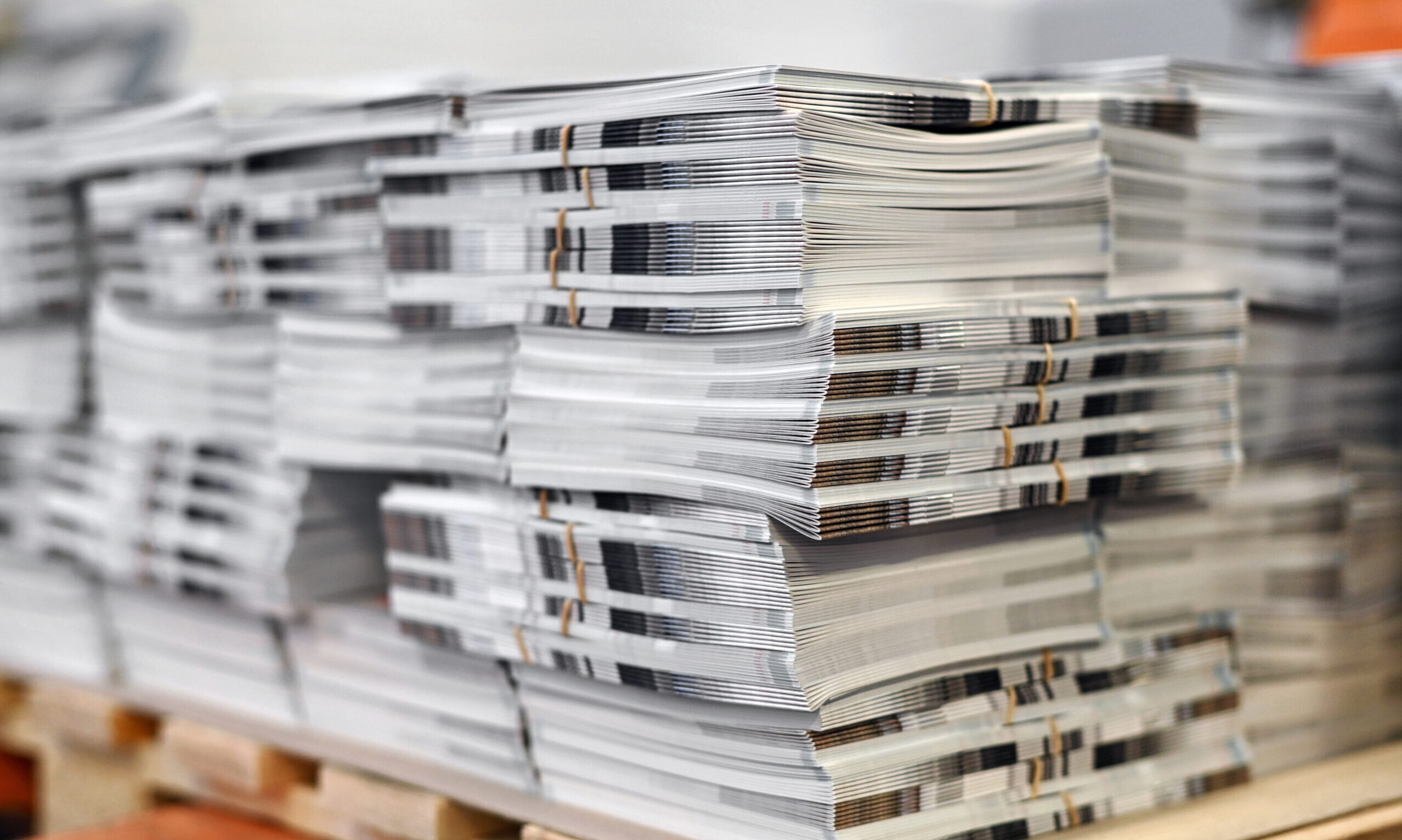 Stack of freshly printed catalogs